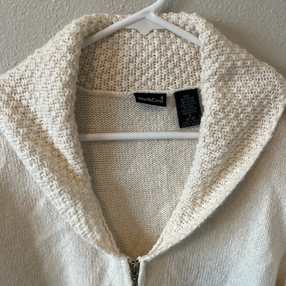 Vintage Northcrest Shawl Collar Embroidered Beaded Trees Zip Up Sweater Grandma - Picture 4 of 6